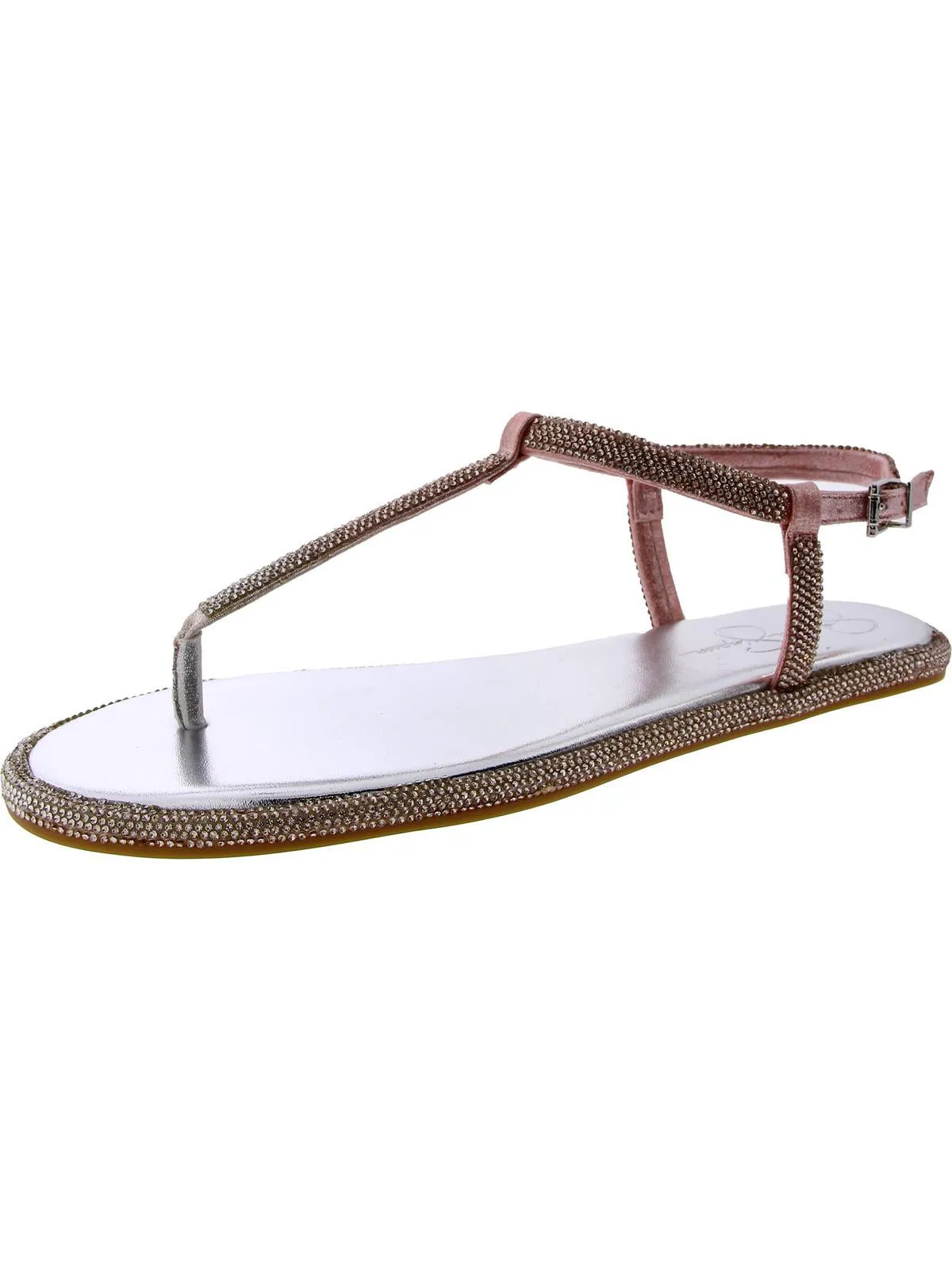 Oliara Womens Shimmer Man Made T-Strap Sandals