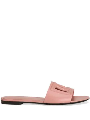 Pastel Pink Leather Slipper With Embossed Logo