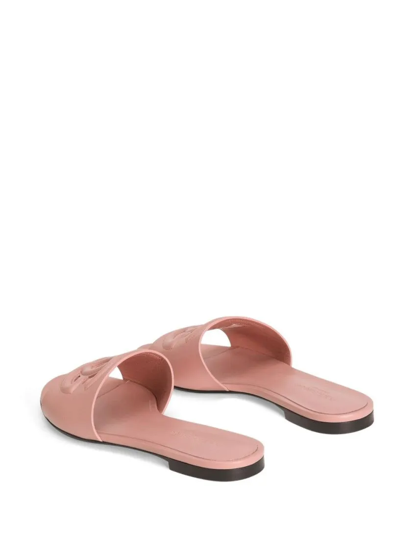 Pastel Pink Leather Slipper With Embossed Logo