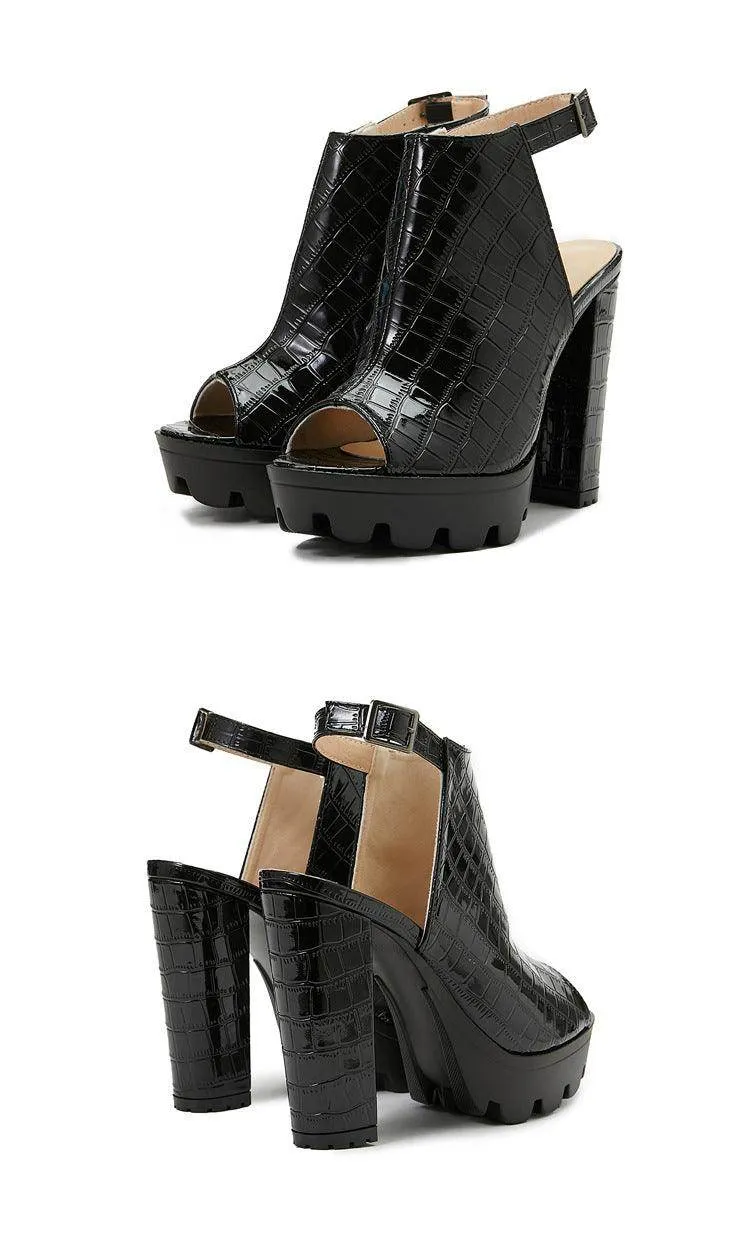 Peep Toe Ankle Strap  Pointy  Block Heel Sandals 666210033920
