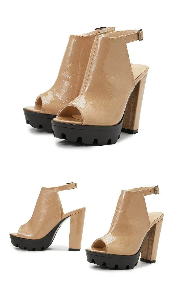 Peep Toe Ankle Strap  Pointy  Block Heel Sandals 666210033920