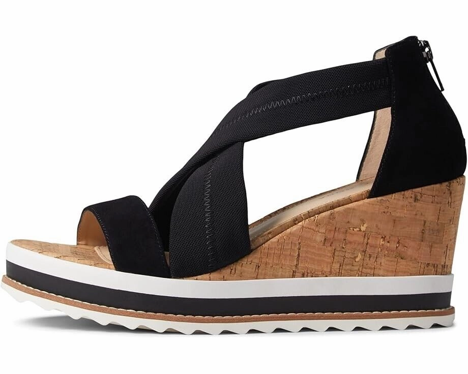 Pelle Moda Medina Sandals Women's US 9 Black Crisscross Strap Wedge Heel ZPO1909