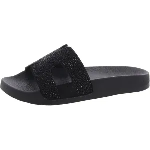 Pia Womens Rhinestone Slip-In Slide Sandals