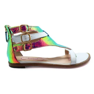 Piston - White -Fuchsia Foil flat sandal
