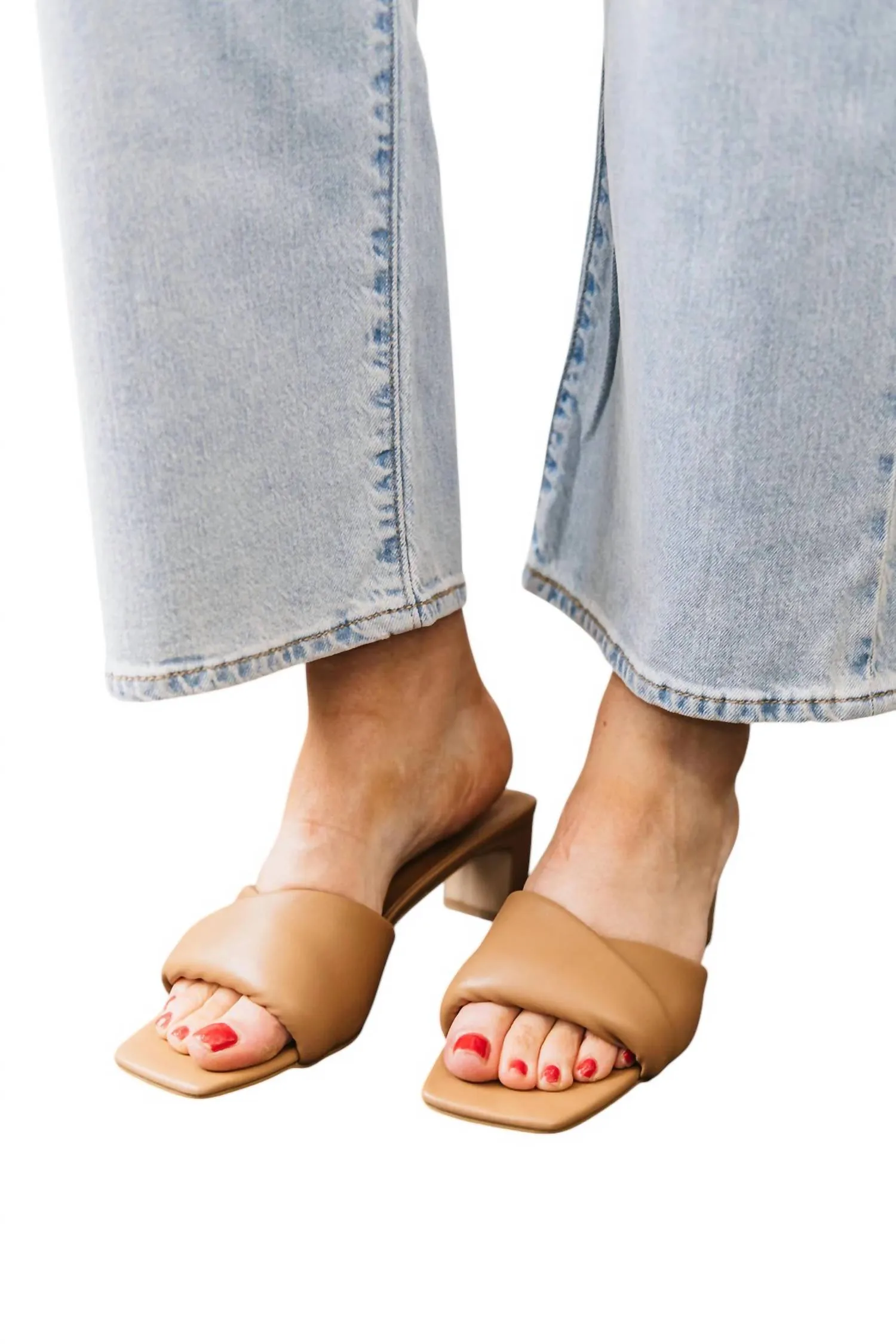 Puff Slide Heel Sandal In Camel