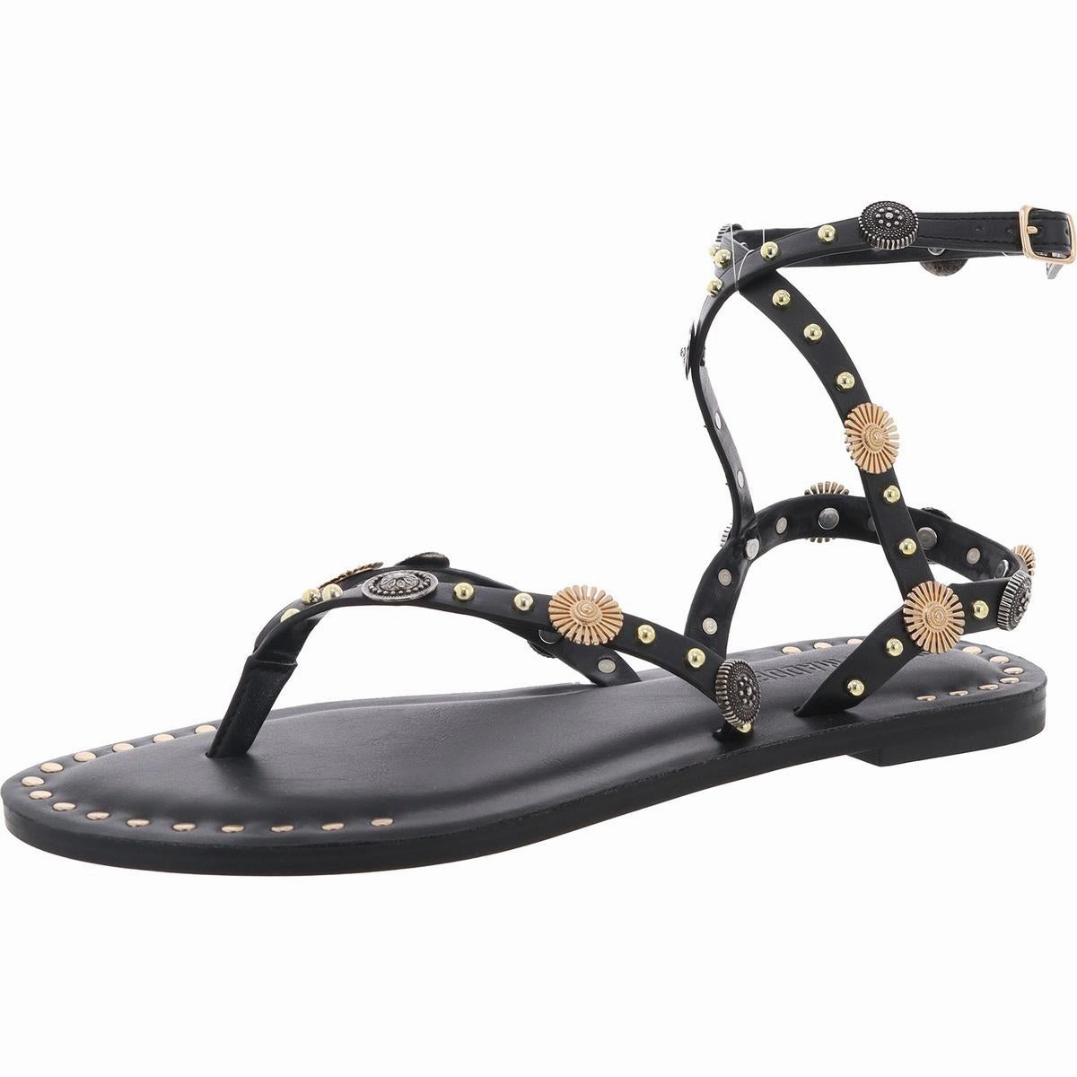 Recent Womens Embellished Faux Leather Strappy Sandals