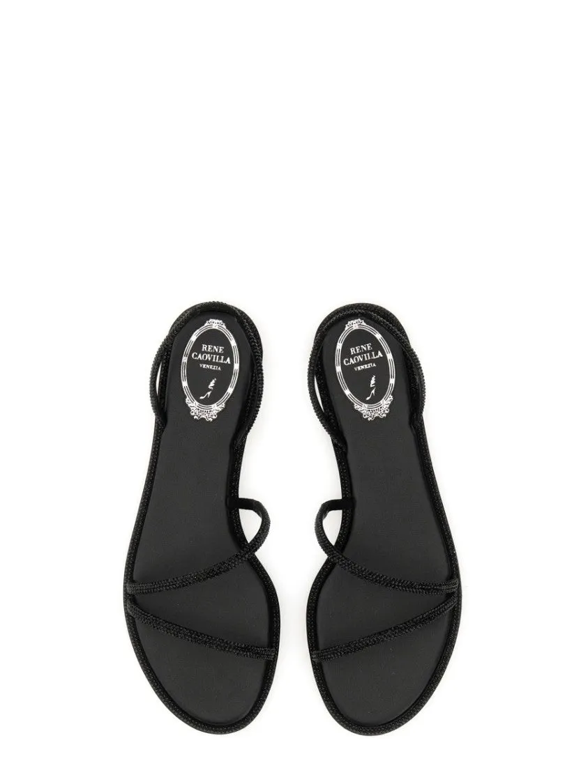 Rhinestone-Embellished Satin Sandals
