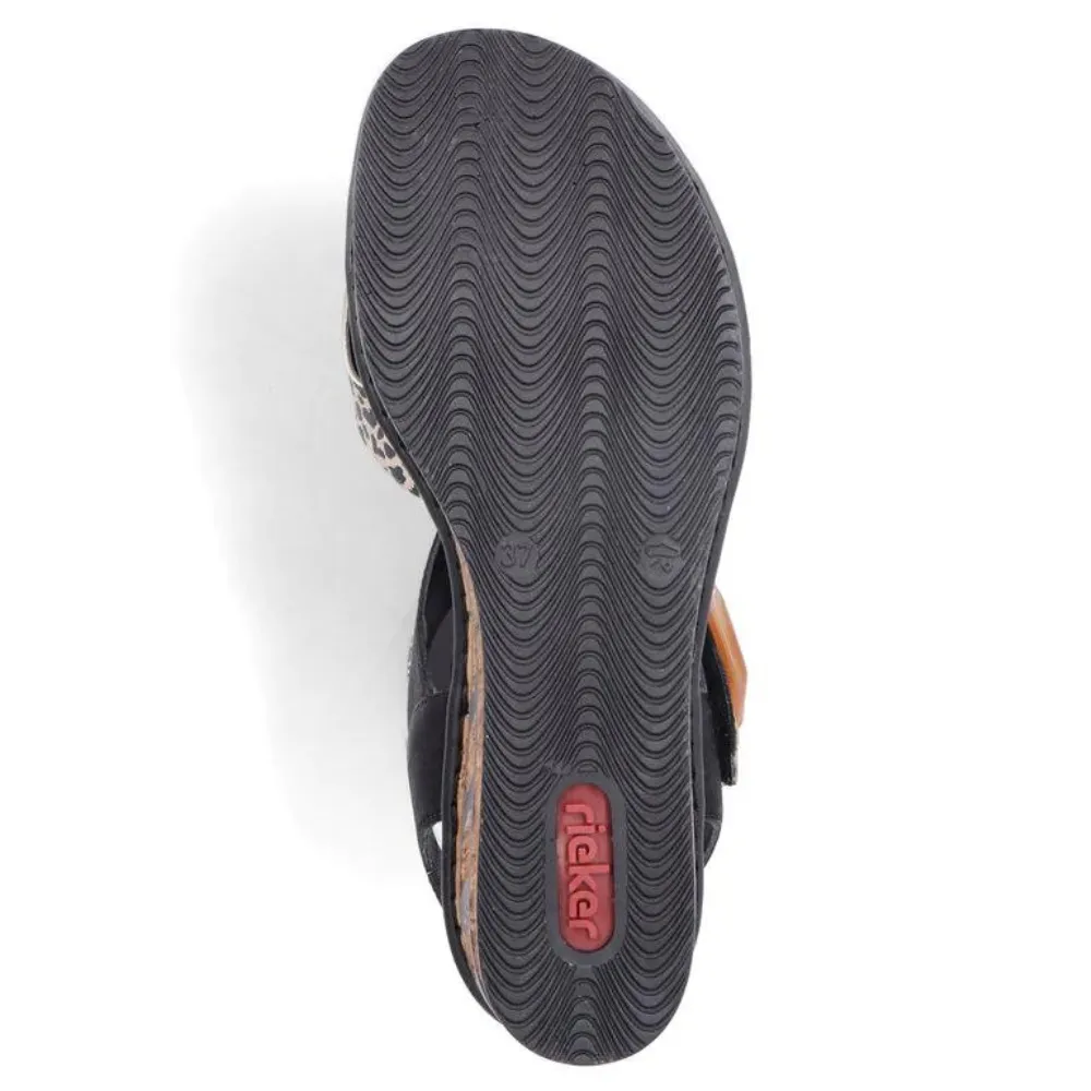 Rieker 68176 Ginger Black Leather Sandal (Women's)