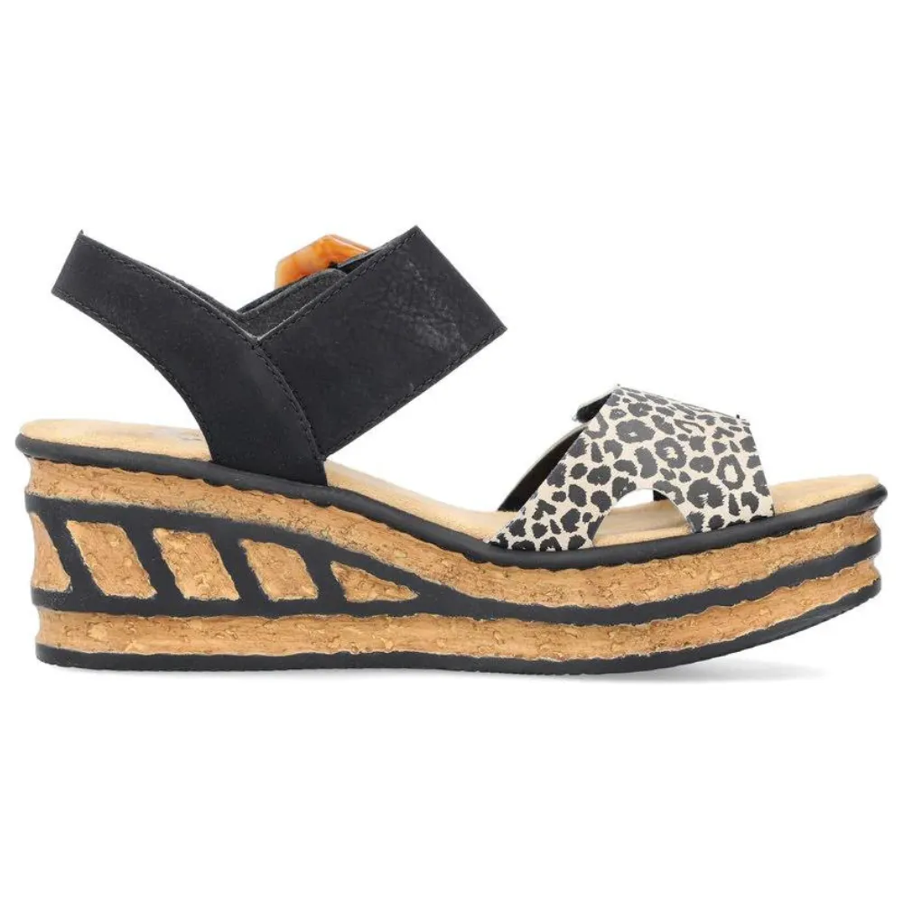 Rieker 68176 Ginger Black Leather Sandal (Women's)