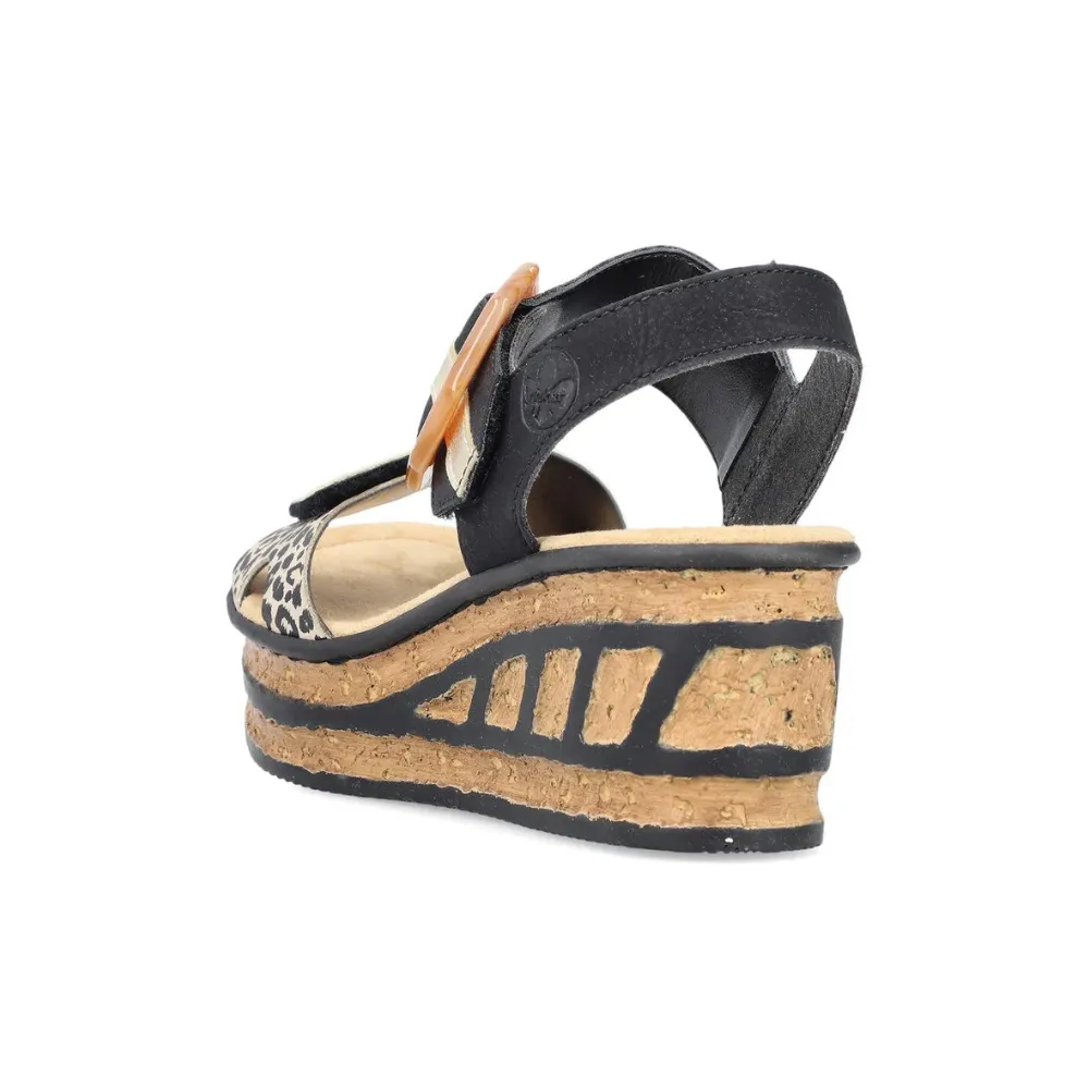 Rieker 68176 Ginger Black Leather Sandal (Women's)