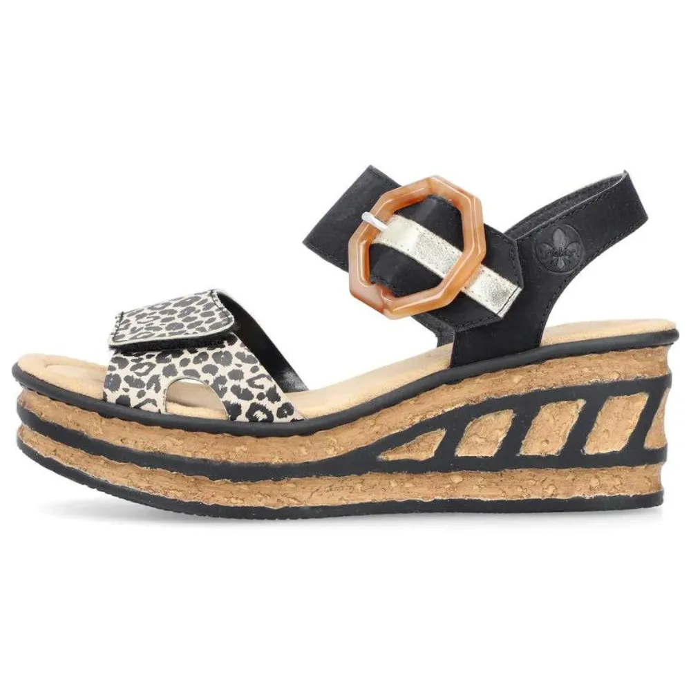Rieker 68176 Ginger Black Leather Sandal (Women's)