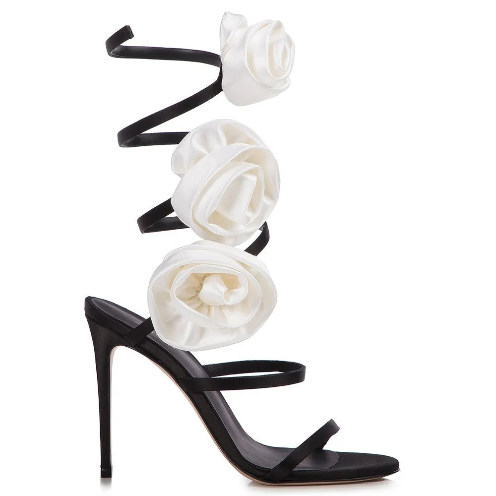 Rose Satin Leg Riser Sandal 10