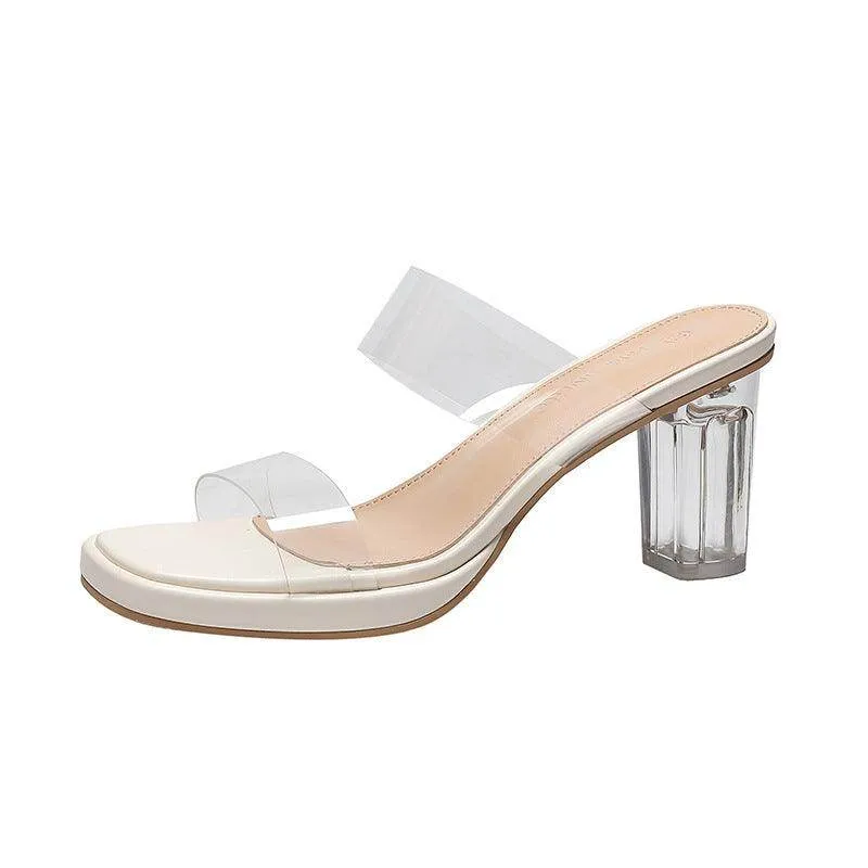 Round  Crystal  Block Heel Sandals 717951821802