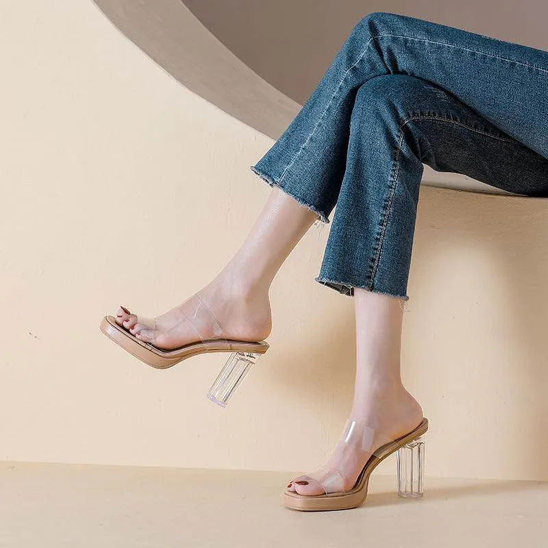 Round  Crystal  Block Heel Sandals 717951821802