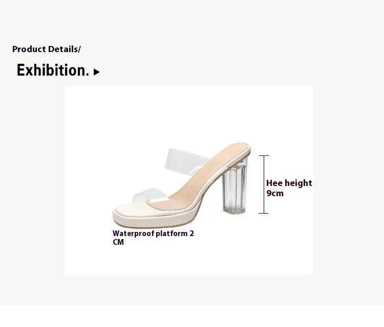 Round  Crystal  Block Heel Sandals 717951821802
