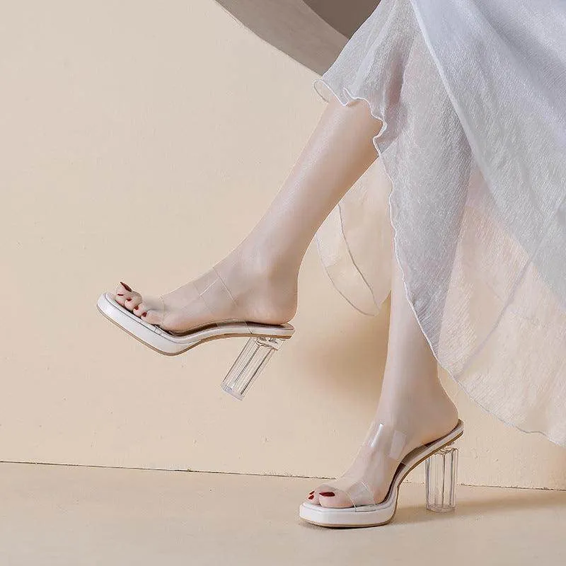 Round  Crystal  Block Heel Sandals 717951821802
