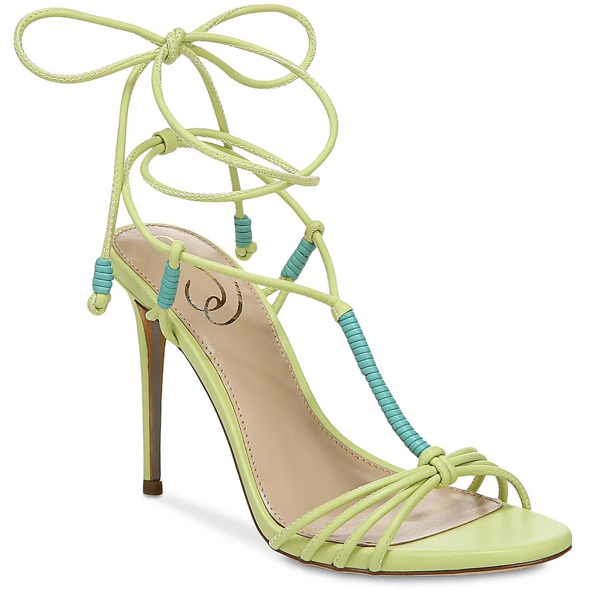 Safiya Womens Faux Leather Ankle Wrap Heels