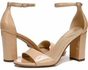 Sam Edelman Robyn Sandals Women 10.5 Beige Leather Ankle Strap Block Heel KHD944