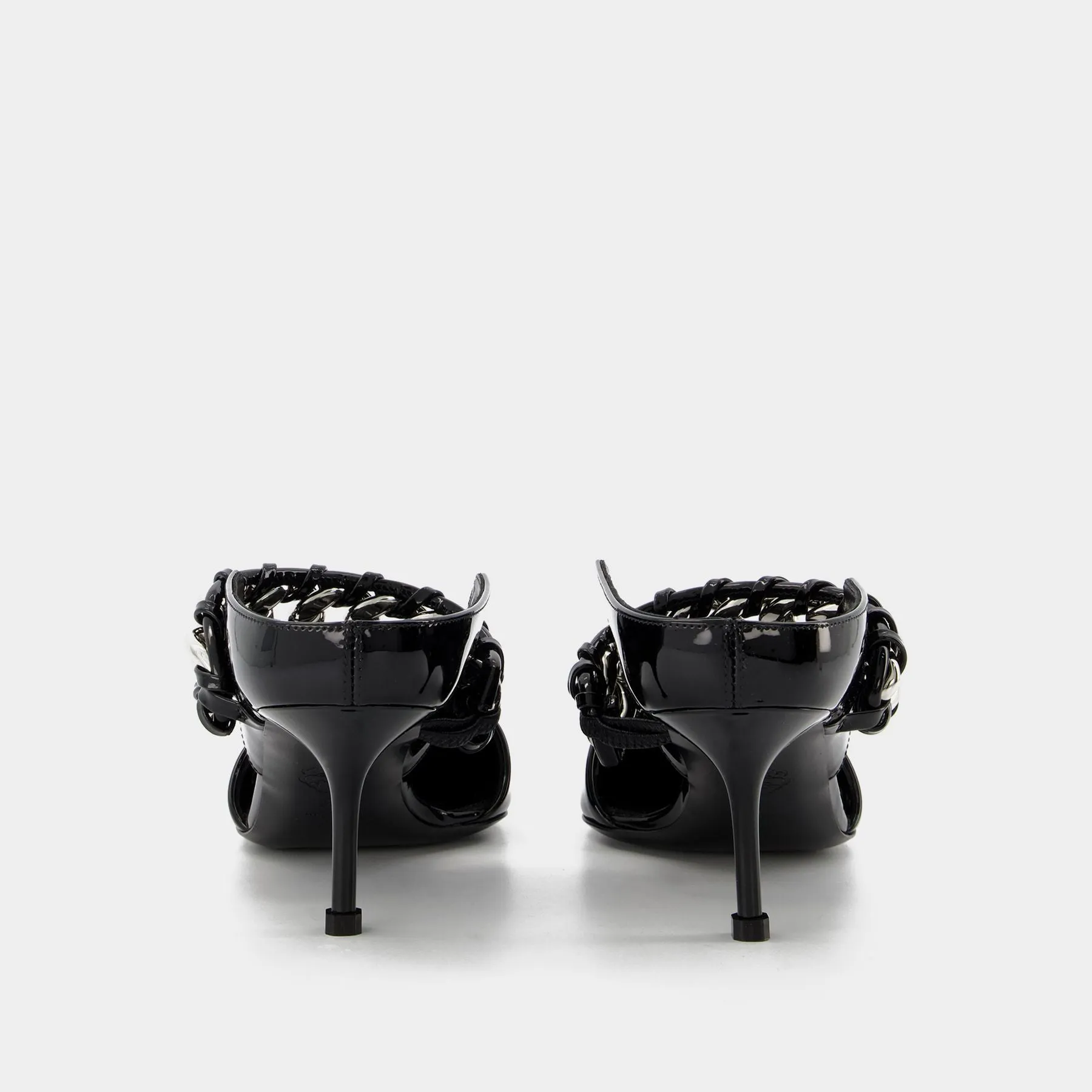 Sandals in Black/Silver Leather