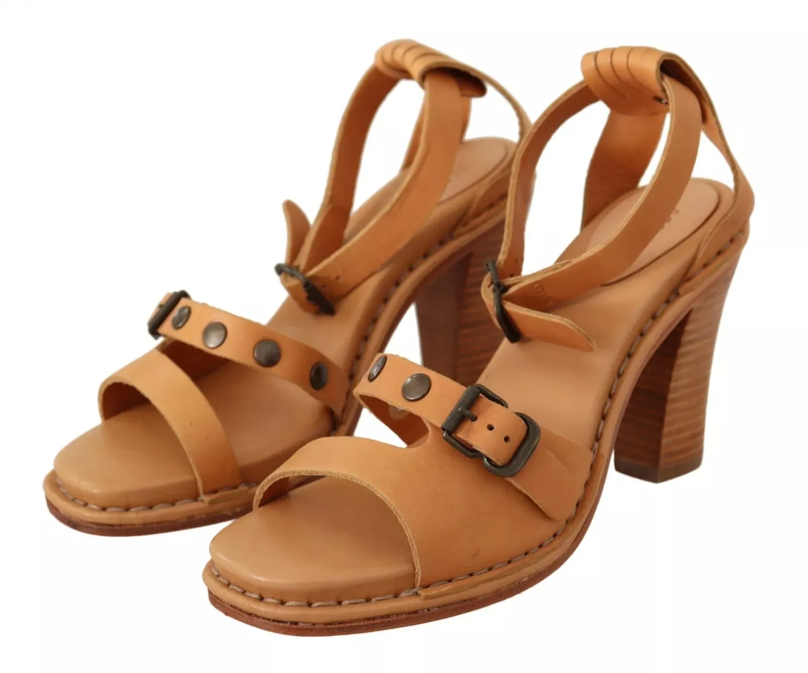See By Chlo Leather Studded Ankle Strap Sandals Women's Shoes (Pre-Owned)