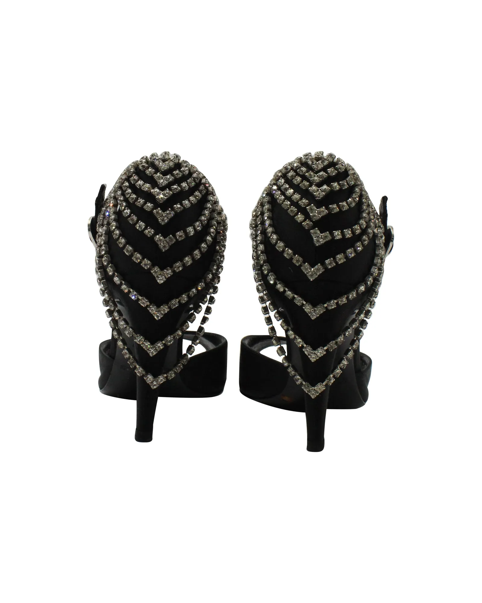 Sergio Rossi Diamante Embellished Peep-Toe Sandals in Black Suede