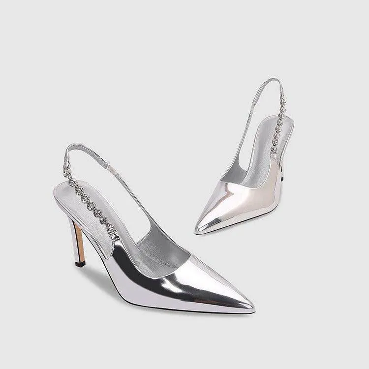 Silver Metallic Slingback Heel Sandals 715572448684