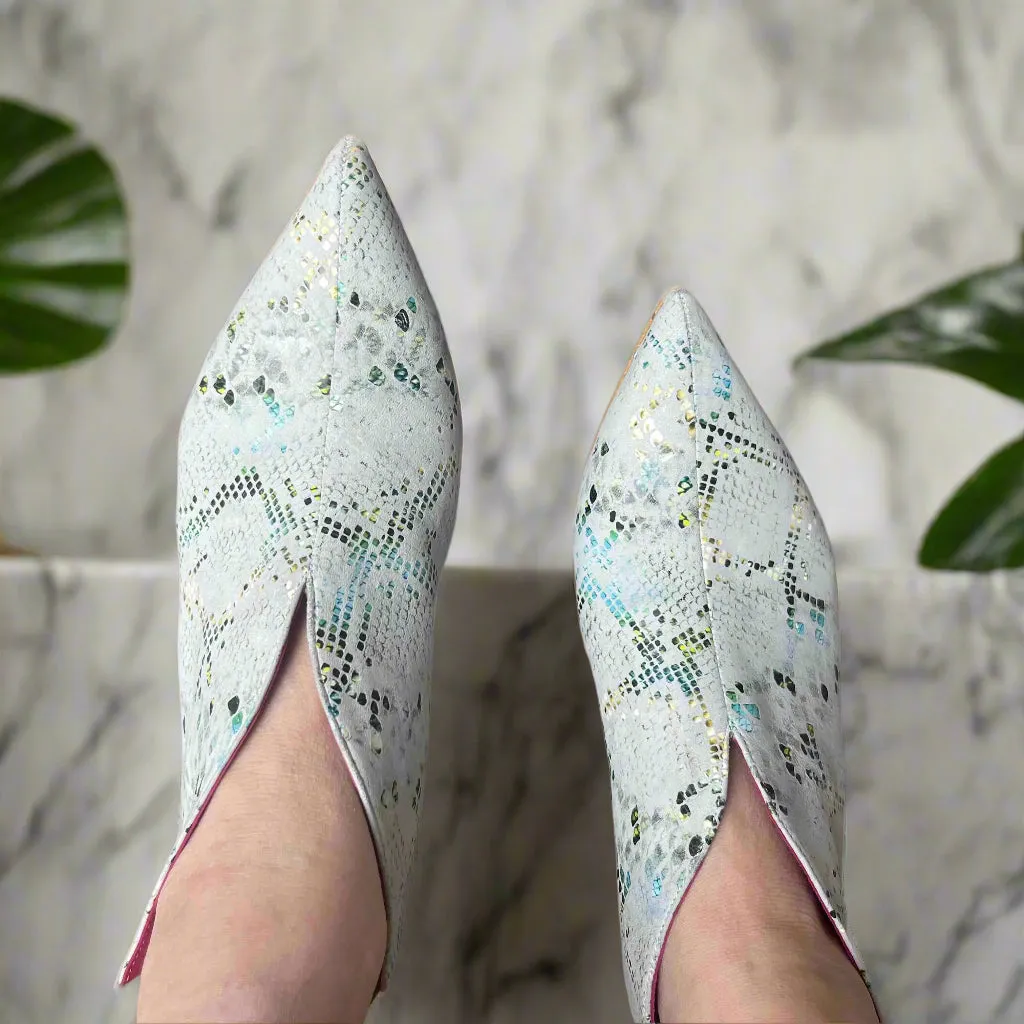 Sliver - Green Serpent slip on kitten heel