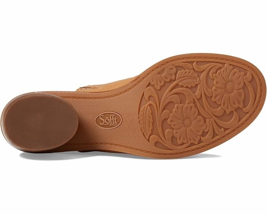 Sofft Chrissie Sandals Women 11 Caramel Leather Slide Rounded Stack Heel KHD1075