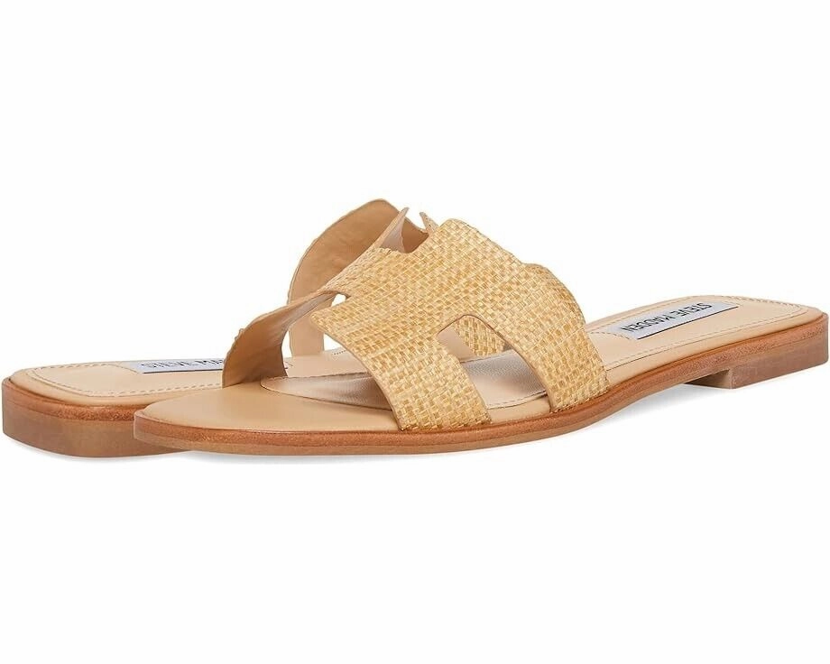 Steve Madden Hadyn Sandals Women US 9.5 Raffia Leather Slip On Square Toe KHD580
