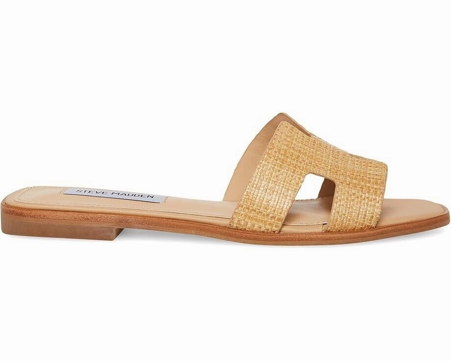 Steve Madden Hadyn Sandals Women US 9.5 Raffia Leather Slip On Square Toe KHD580