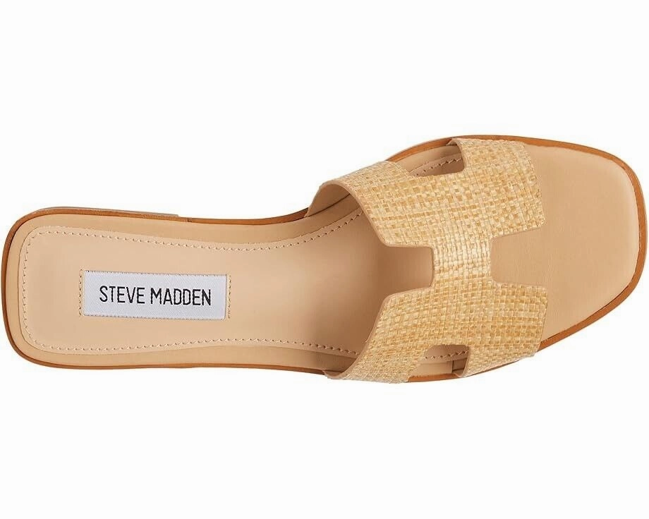 Steve Madden Hadyn Sandals Women US 9.5 Raffia Leather Slip On Square Toe KHD580