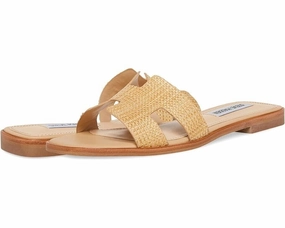 Steve Madden Hadyn Sandals Women US 9.5 Raffia Leather Slip On Square Toe KHD580