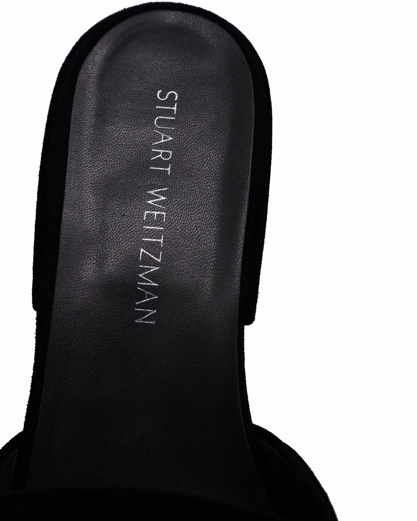 Stuart Weitzman Bow Block-Heel Slides in Black Suede