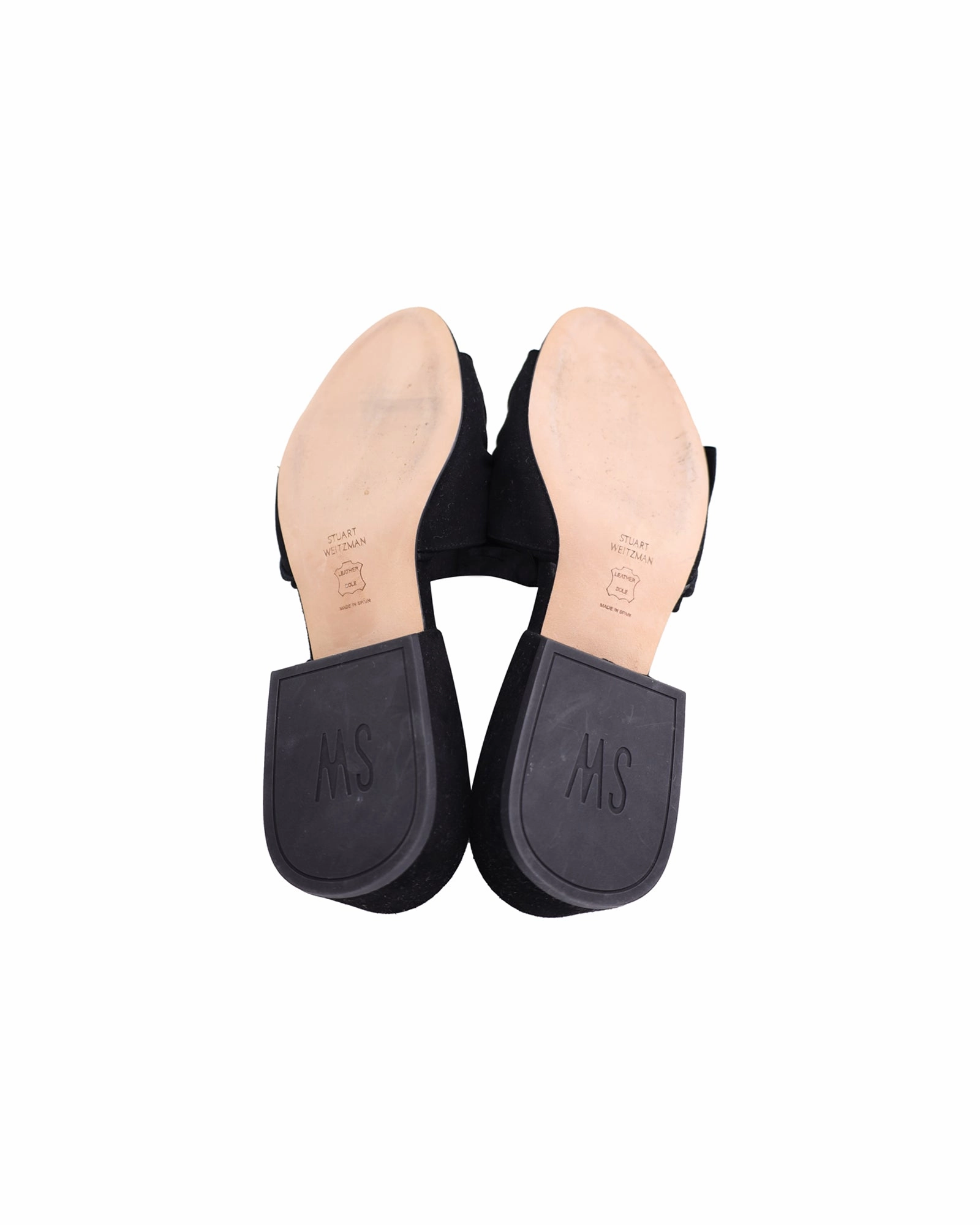 Stuart Weitzman Bow Block-Heel Slides in Black Suede