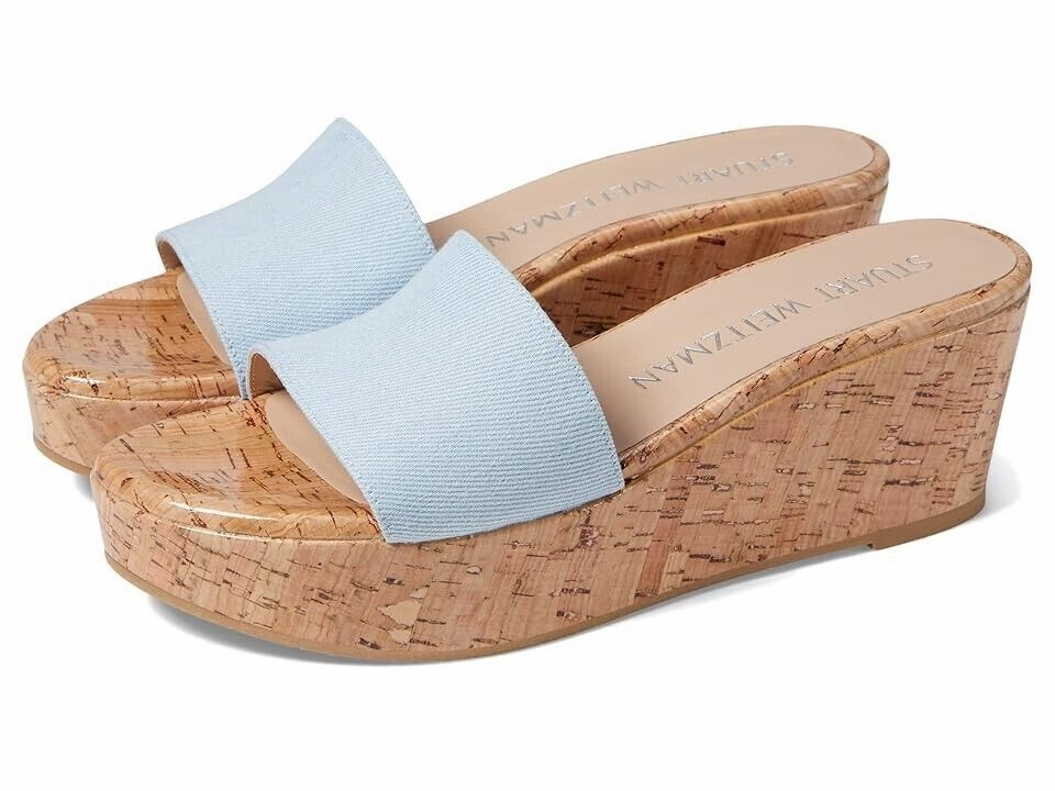 Stuart Weitzman Summer Wedge Sandal Women 10.5 Blue Degrade Leather Slide KHD896