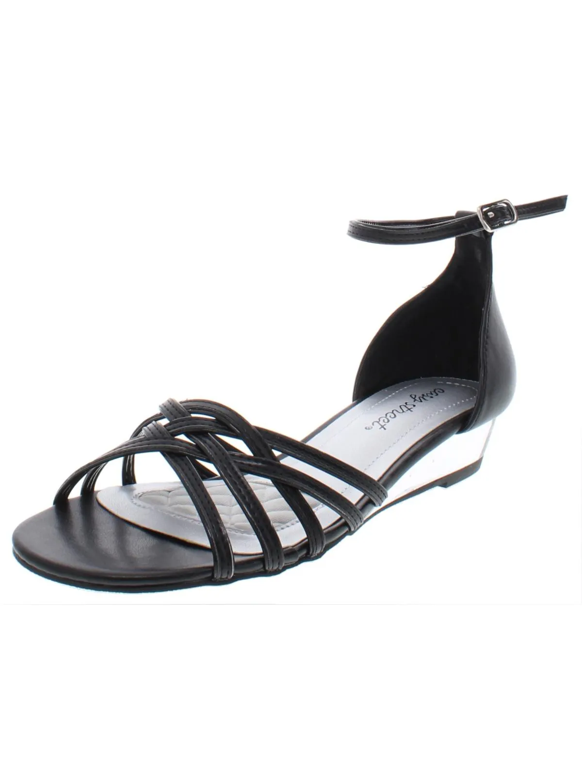 Tarrah Womens Faux Leather Crossover Wedge Sandals
