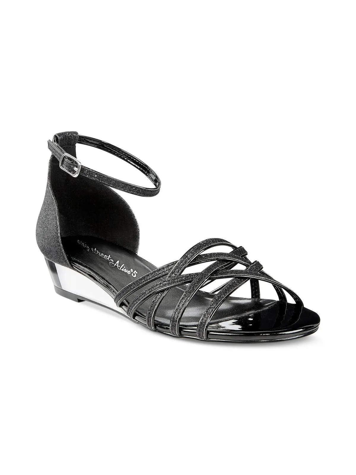 Tarrah Womens Faux Leather Crossover Wedge Sandals