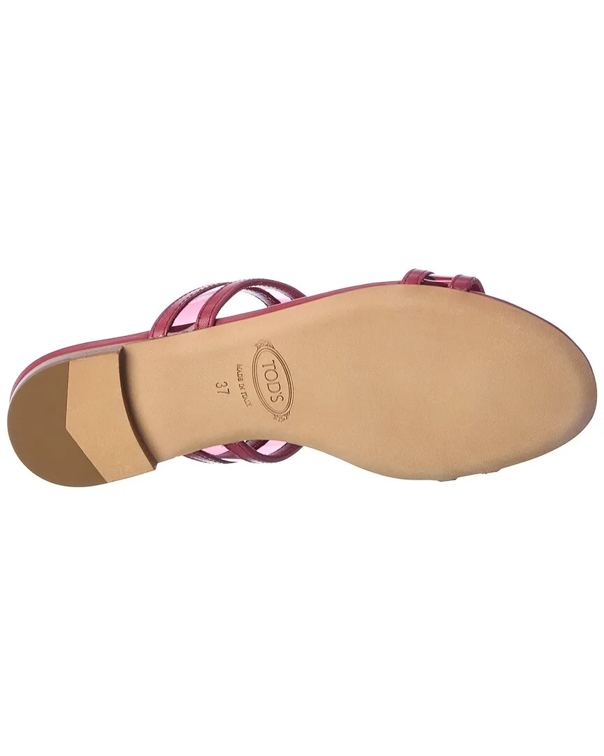 TODs Logo Leather Sandal
