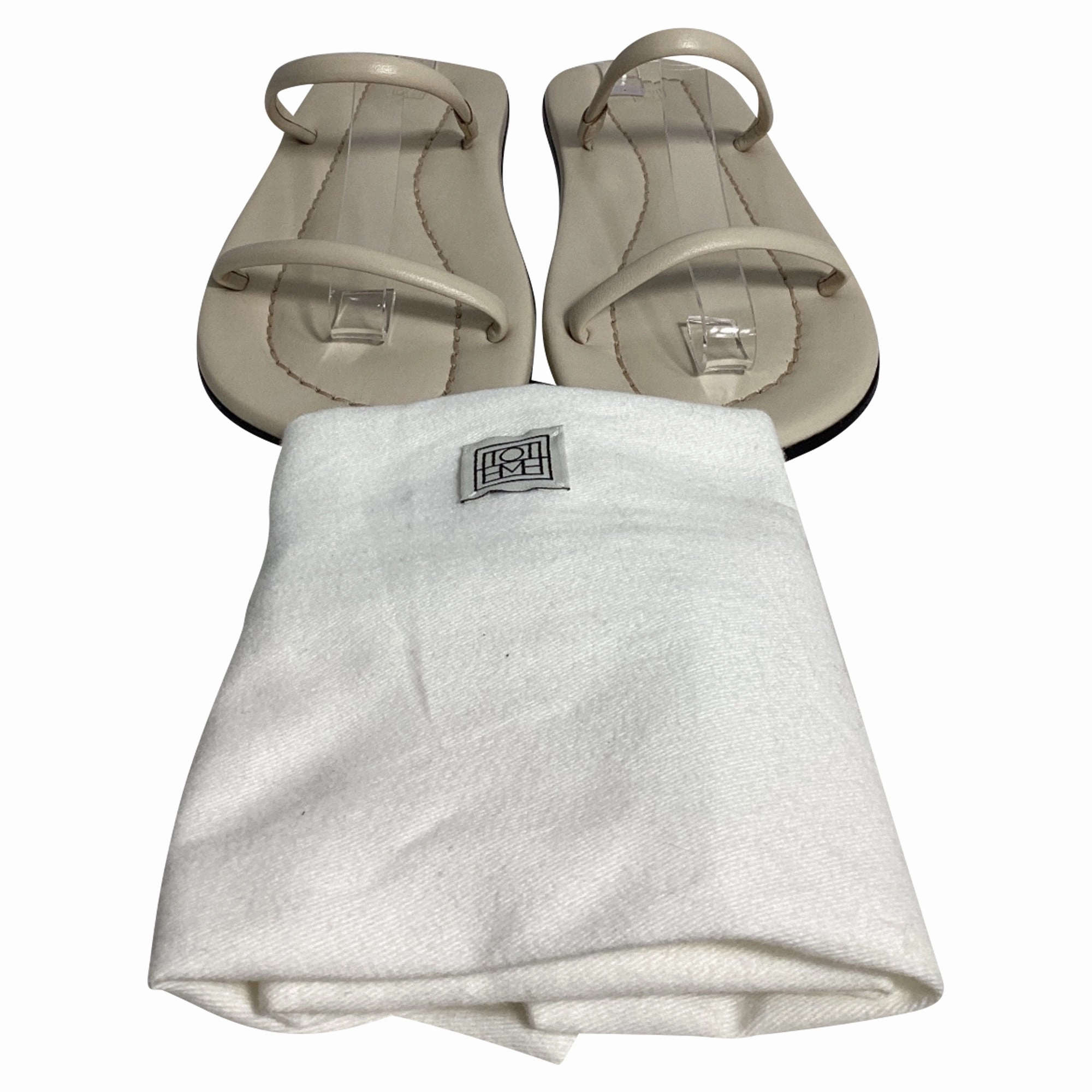 Totme City Flat Sandals in Cream Leather