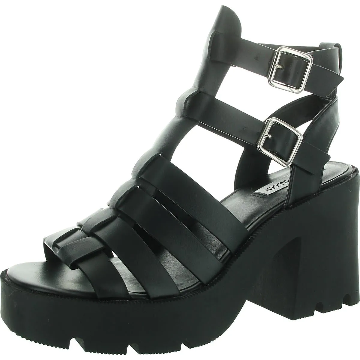 True Womens Woven Faux Leather Platform Sandals