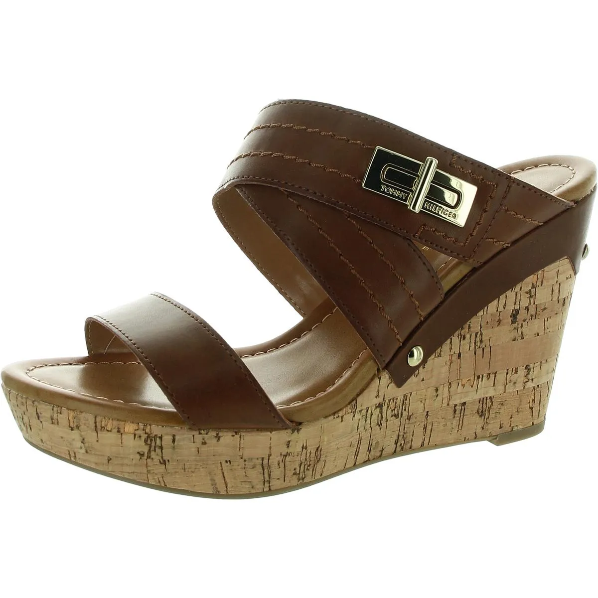 TWMILI2  Womens Faux Leather Buckle Wedge Sandals