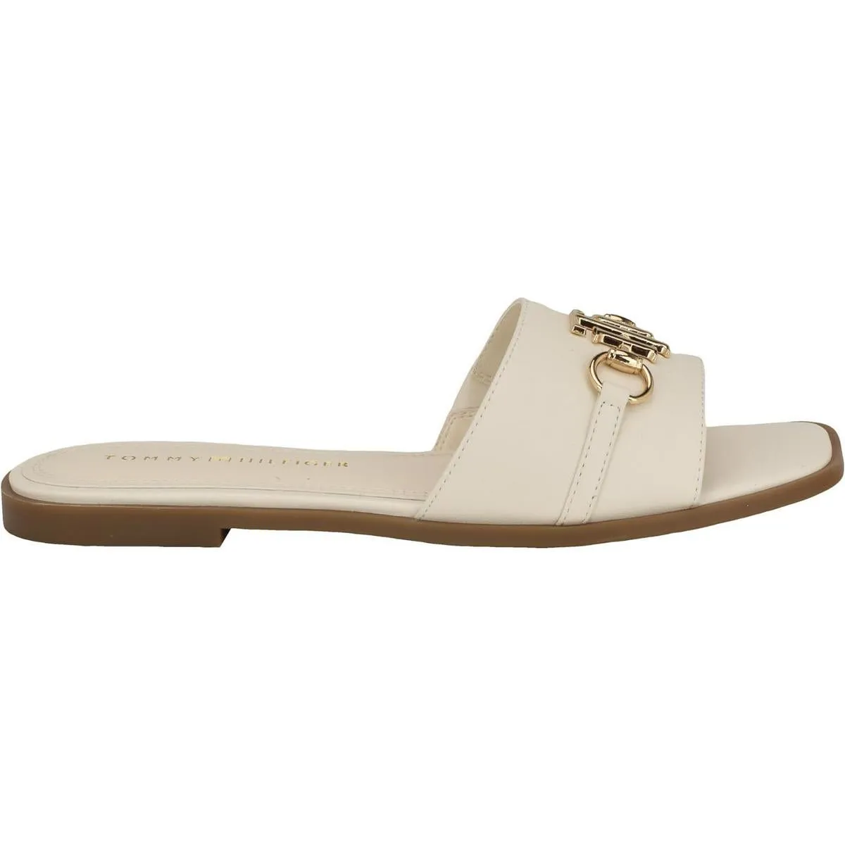TWPIPPER Womens Logo Faux Leather Slide Sandals