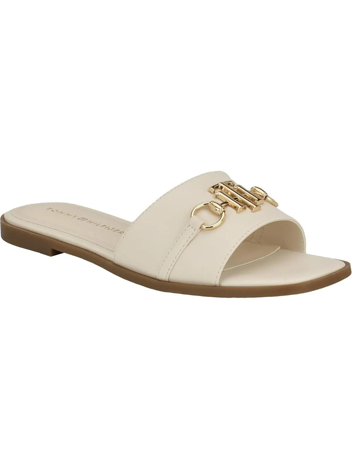 TWPIPPER Womens Logo Faux Leather Slide Sandals