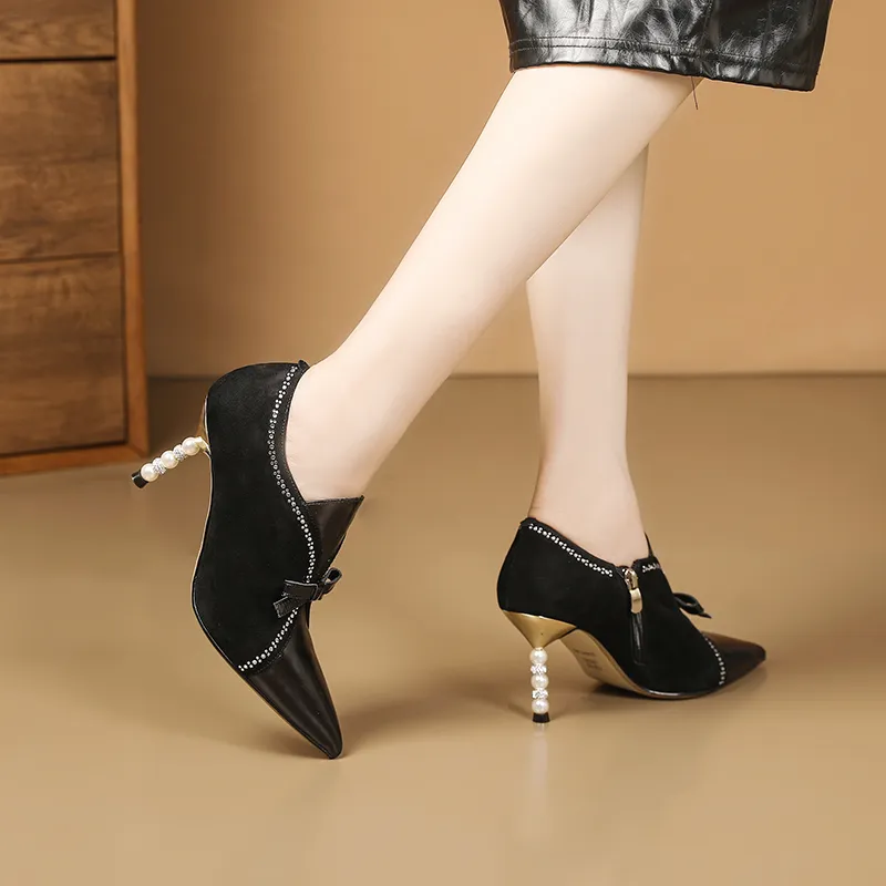 USS Shoes Alice Women's Leather Crystal Heel Stiletto Pumps