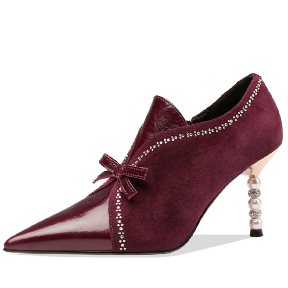 USS Shoes Alice Women's Leather Crystal Heel Stiletto Pumps