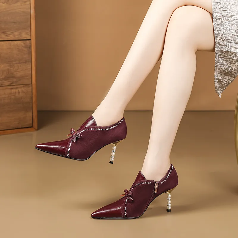 USS Shoes Alice Women's Leather Crystal Heel Stiletto Pumps
