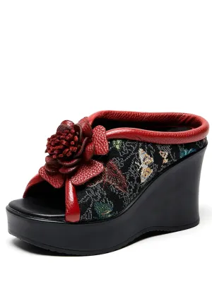 USS Shoes Clarita Women's Embroidered Flowers Wedges