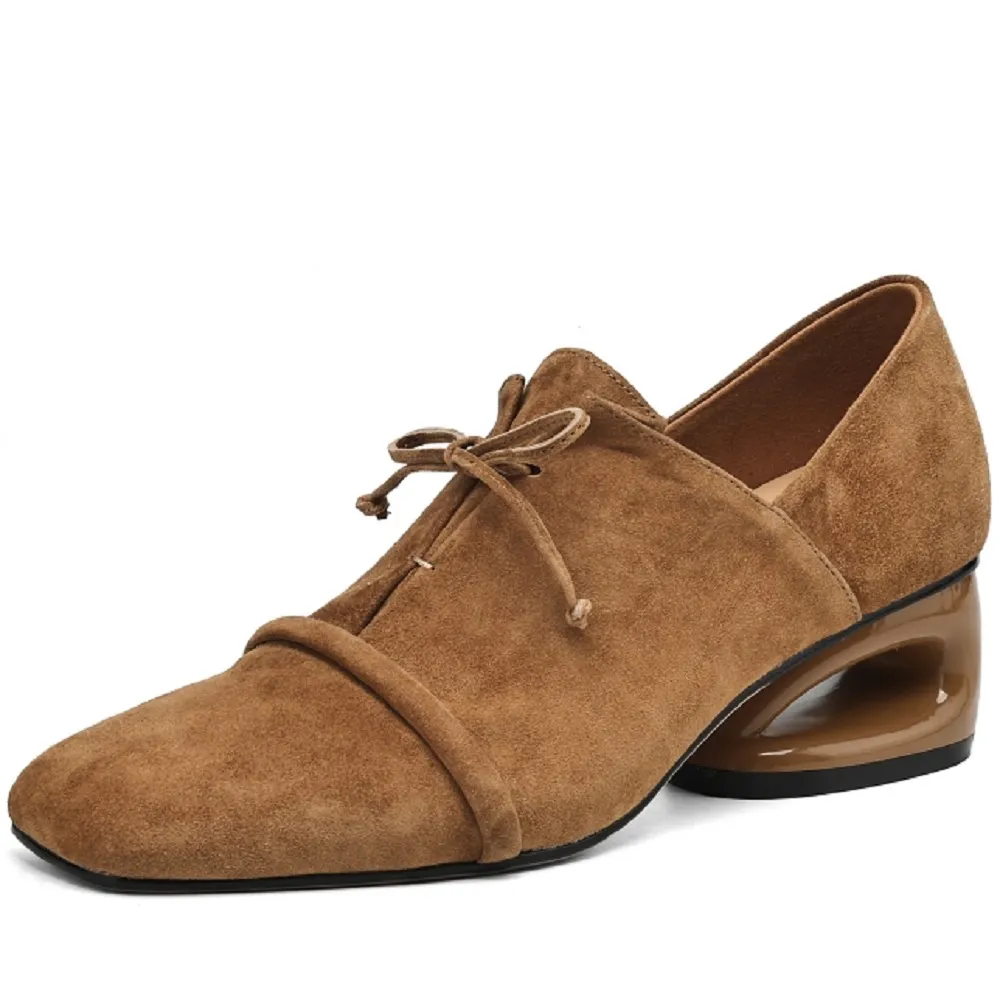 USS Shoes Mile Women's Square Toe Low Heel Suede Leather Pumps