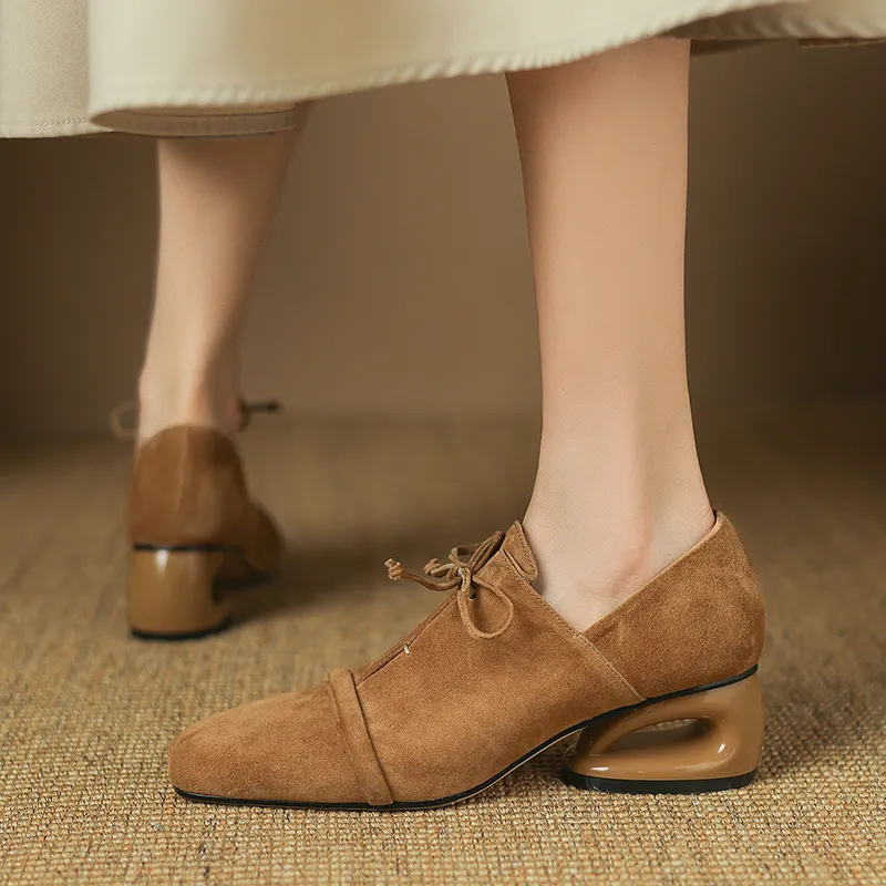 USS Shoes Mile Women's Square Toe Low Heel Suede Leather Pumps
