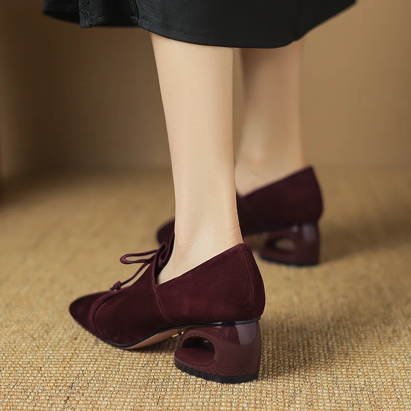 USS Shoes Mile Women's Square Toe Low Heel Suede Leather Pumps
